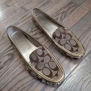 Coach Sheela Canvas Leather Trim Brown Logo Loafers, Women 8.5